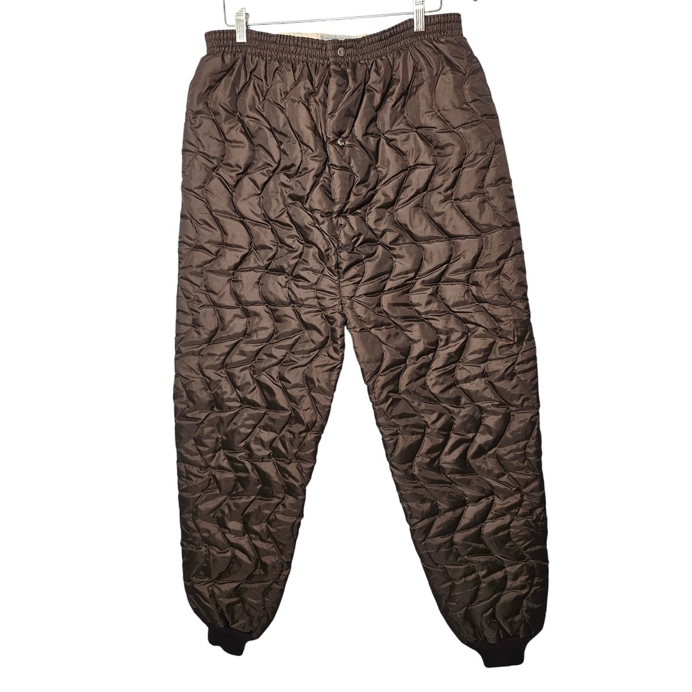 Vintage Mason Mens Quilted Insulated Pants L Long Brown Nylon Hunting Thermal